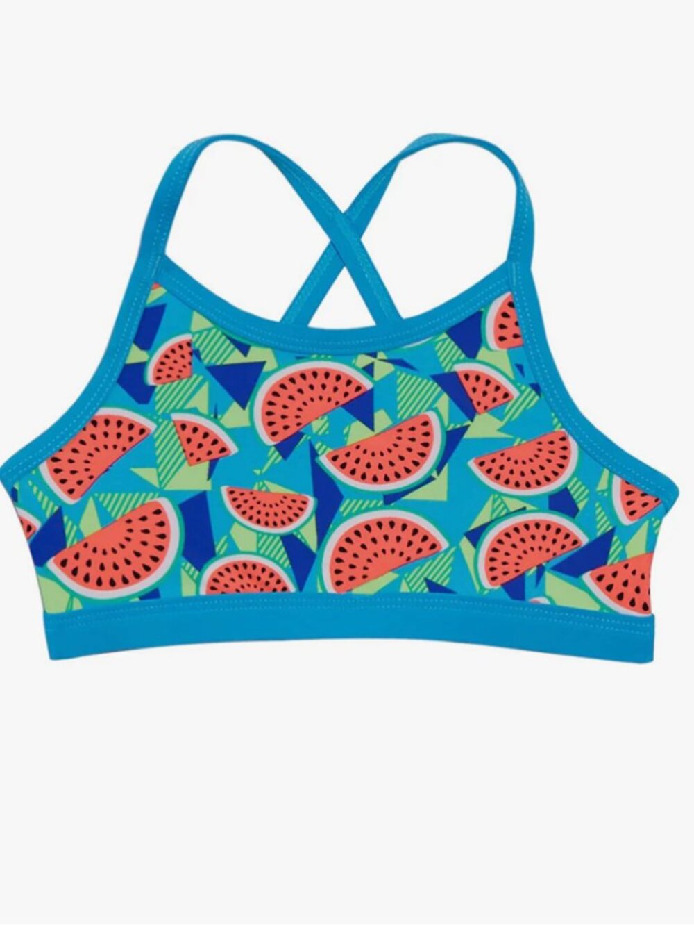 TYR Girls' Tutti Fruitti Trinity Bikini Top sz Small 6/6X Turquoise Watermelon